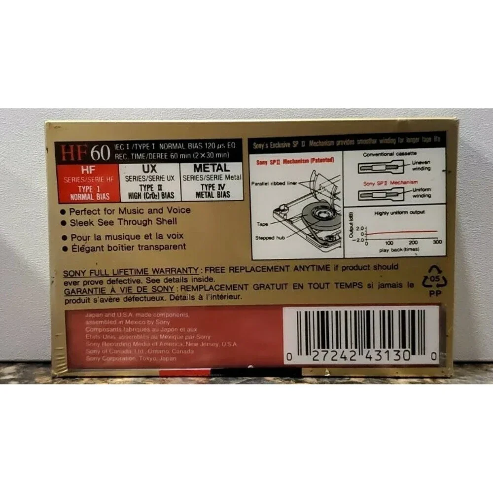 Sony C60HFR Single 60-Minute Type 1 Audio Cassette Tape